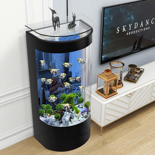 魚缸客廳小型免換水落地家用半圓大型玻璃生態水族箱圓柱形金魚缸 水族 打造家中流動的風景線